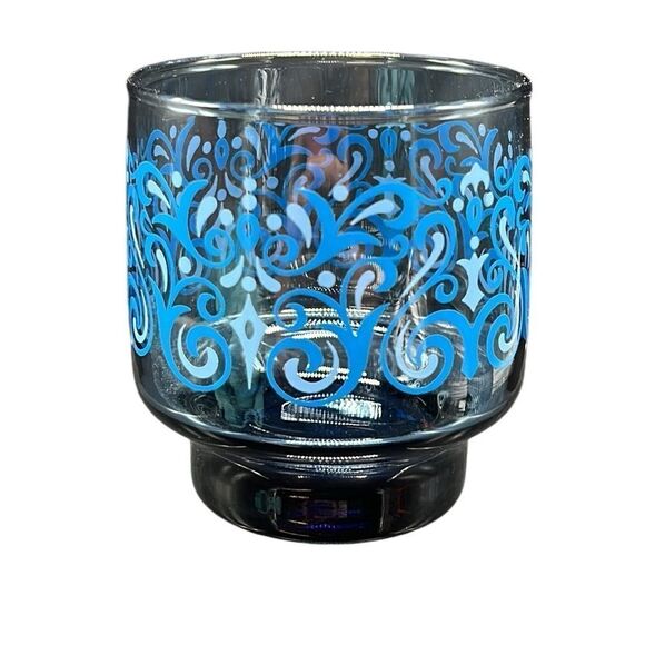 Libbey Glasses Lowball Set of Four Blue Footed Scrolled Pattern Vintage MCM - Picture 3 of 8